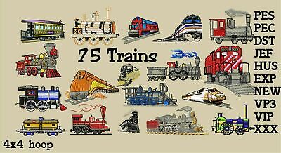 MACHINE EMBROIDERY DESIGNS - 75 TRAINS EMBROIDERY DESIGNS - PES DST JEF VP3