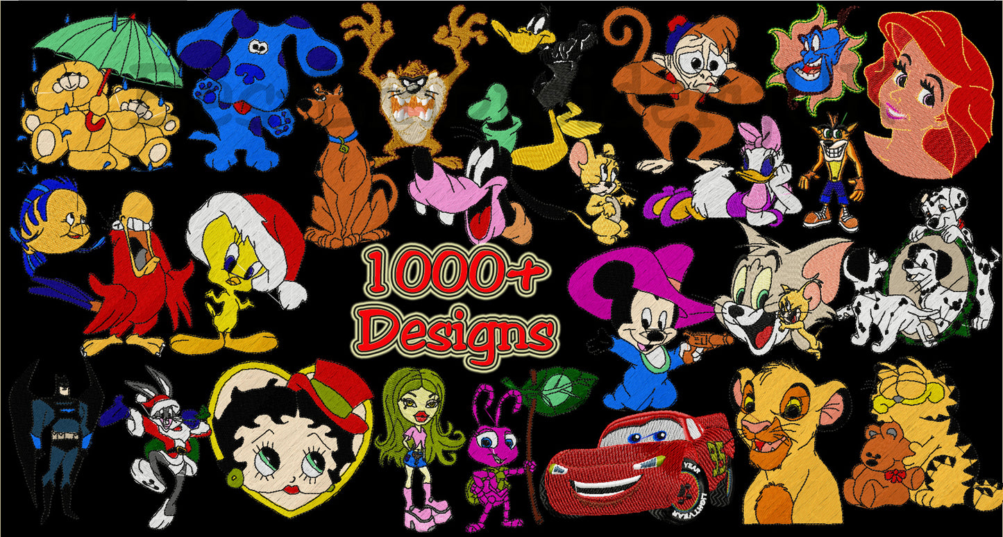MACHINE EMBROIDERY DESIGNS - OVER 1010 DISNEY CARTOON DESIGNS