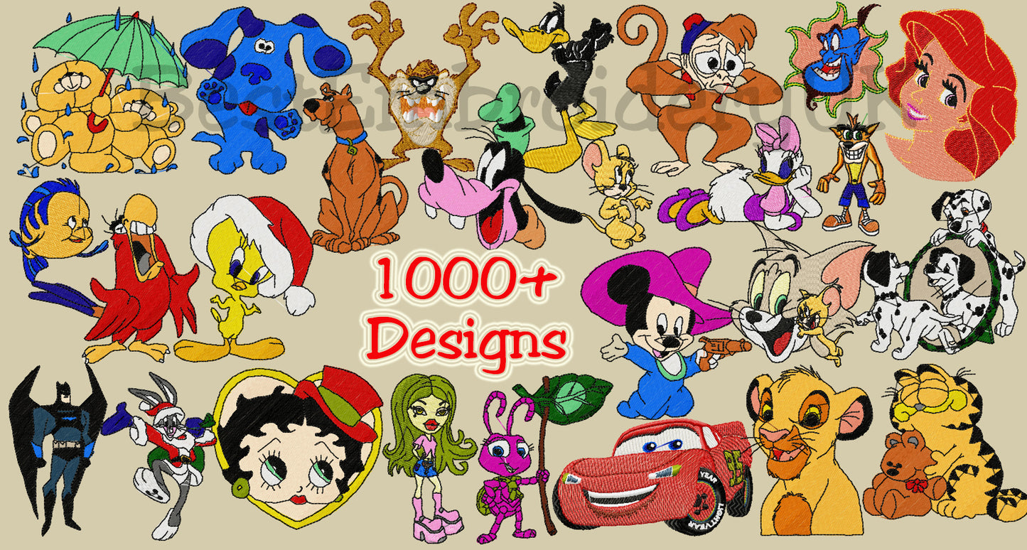 MACHINE EMBROIDERY DESIGNS - OVER 1010 DISNEY CARTOON DESIGNS