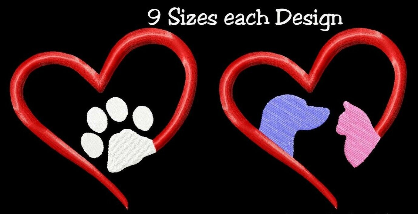 MACHINE EMBROIDERY DESIGNS - Paw Heart Embroidery - Cat Dog Heart Desi
