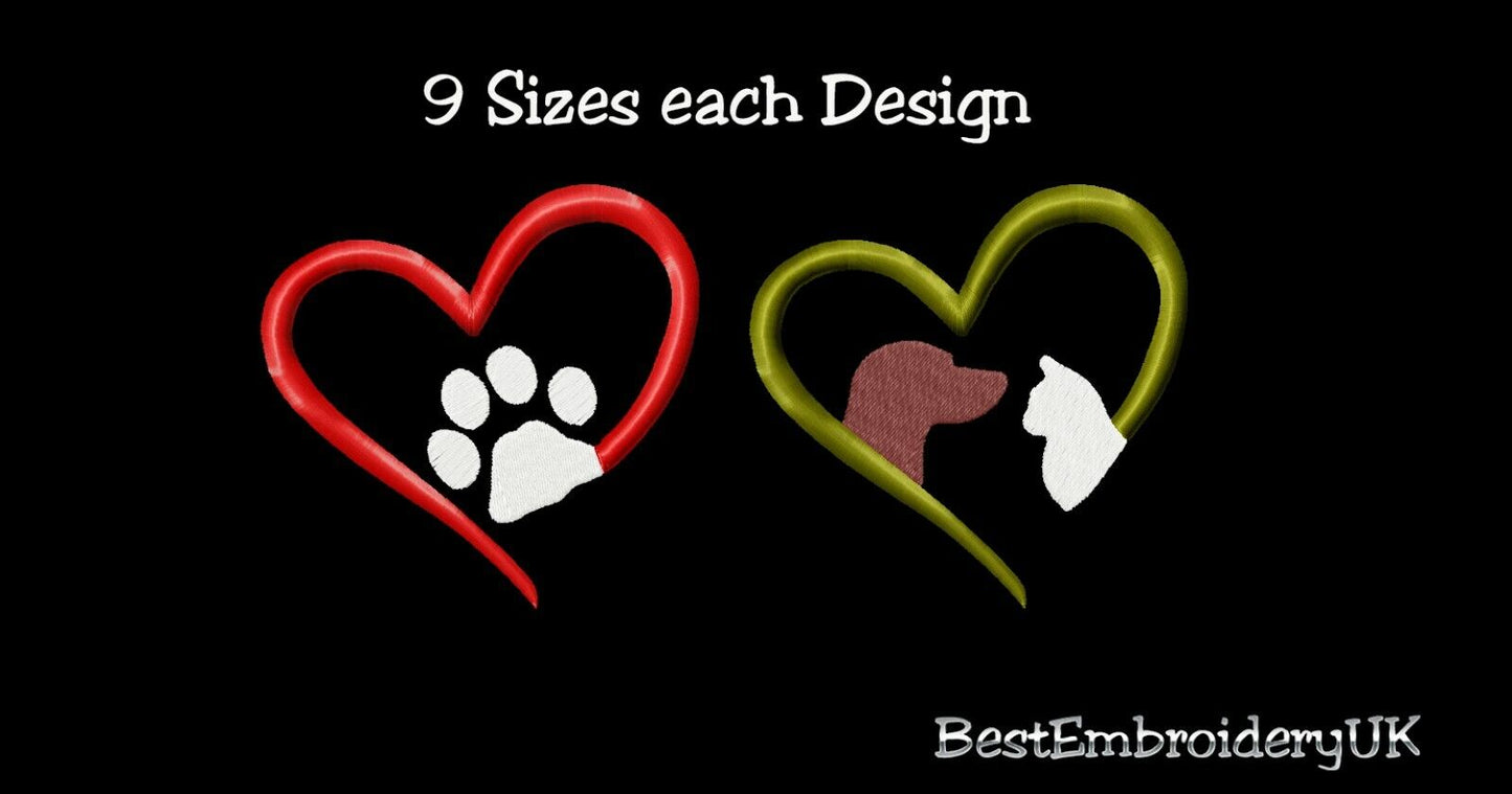 MACHINE EMBROIDERY DESIGNS - Paw Heart Embroidery - Cat Dog Heart Desi