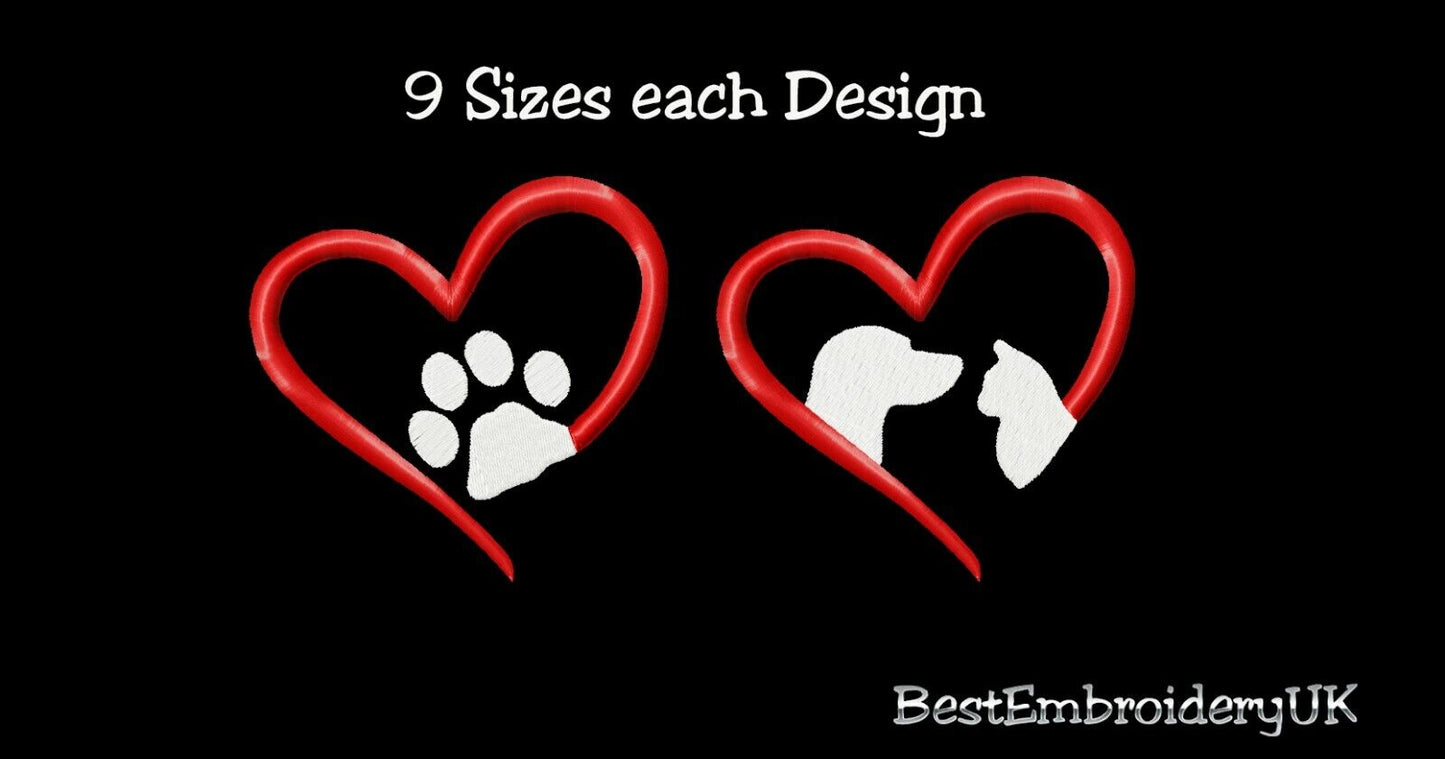 MACHINE EMBROIDERY DESIGNS - Paw Heart Embroidery - Cat Dog Heart Desi