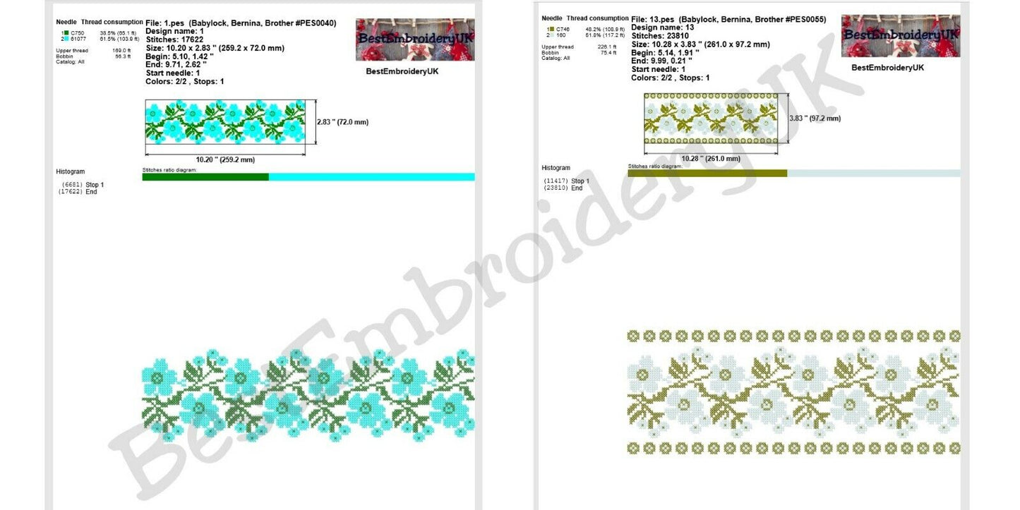 MACHINE EMBROIDERY DESIGNS - 18 Cross Stitch Designs - Flower Ornament