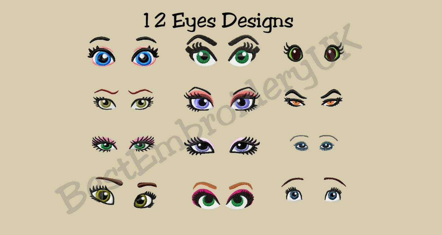 12 MACHINE EMBROIDERY DESIGNS - EMBROIDERY EYES - WOMAN'S EYES