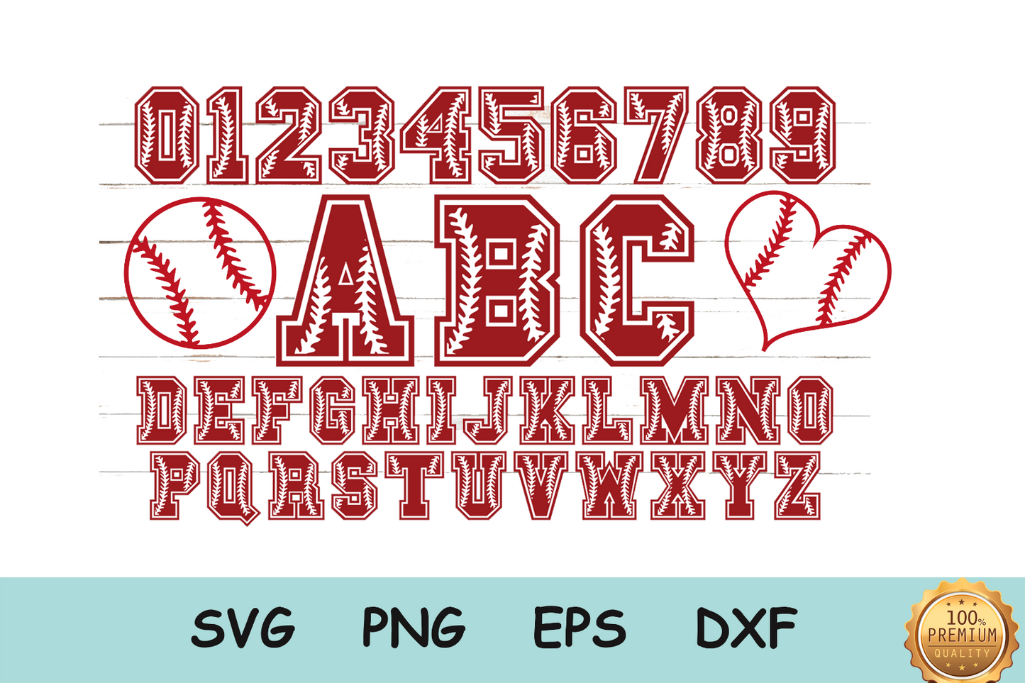 BASEBALL ALPHABET & NUMBERS - 38 FILES FOR CRICUT - SVG, PNG, DXF, EPS