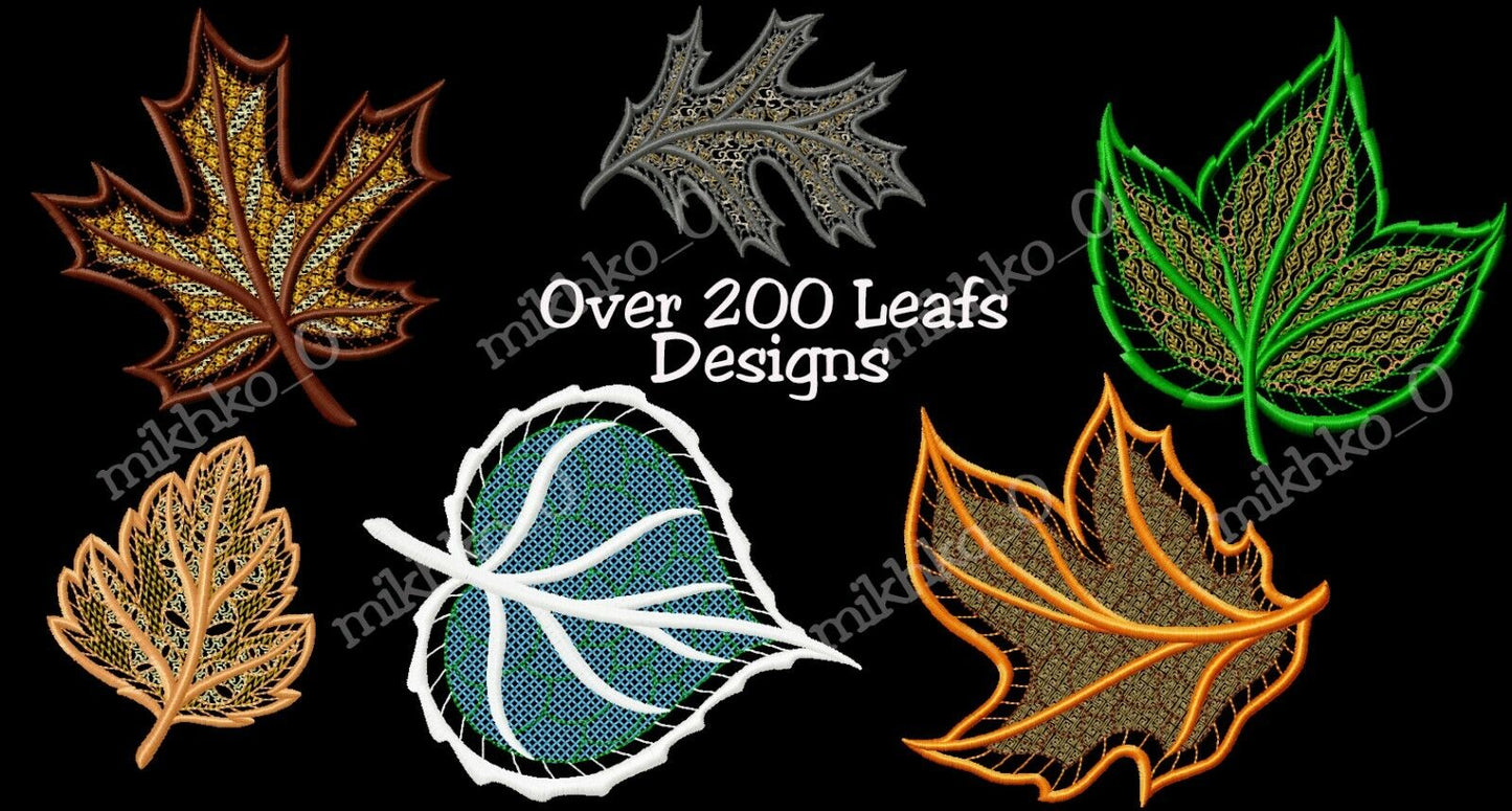 MACHINE EMBROIDERY DESIGNS - OVER 200 LEAFS EMBROIDERY DESIGNS - MULTI