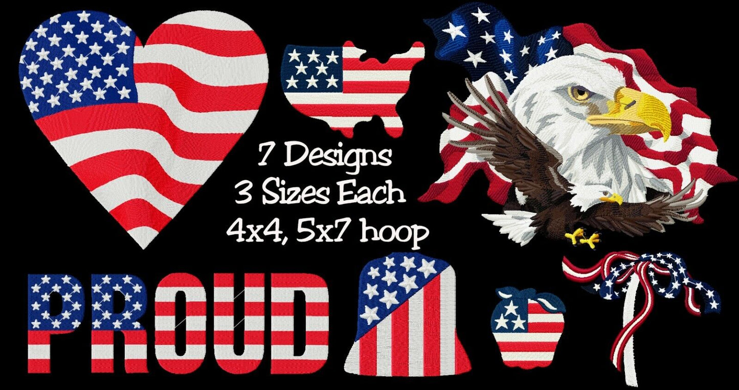 Machine Embroidery Designs - UNITED STATES FLAG - AMERICAN EAGLE - 7 Designs