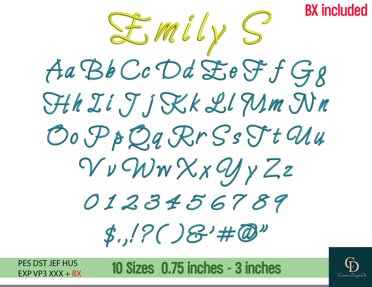 4 Machine Embroidery Fonts, BX, PES, DST Cursive, Monogram Script Alphabet, Satin Font, Boho Signature Font, 10 Sizes