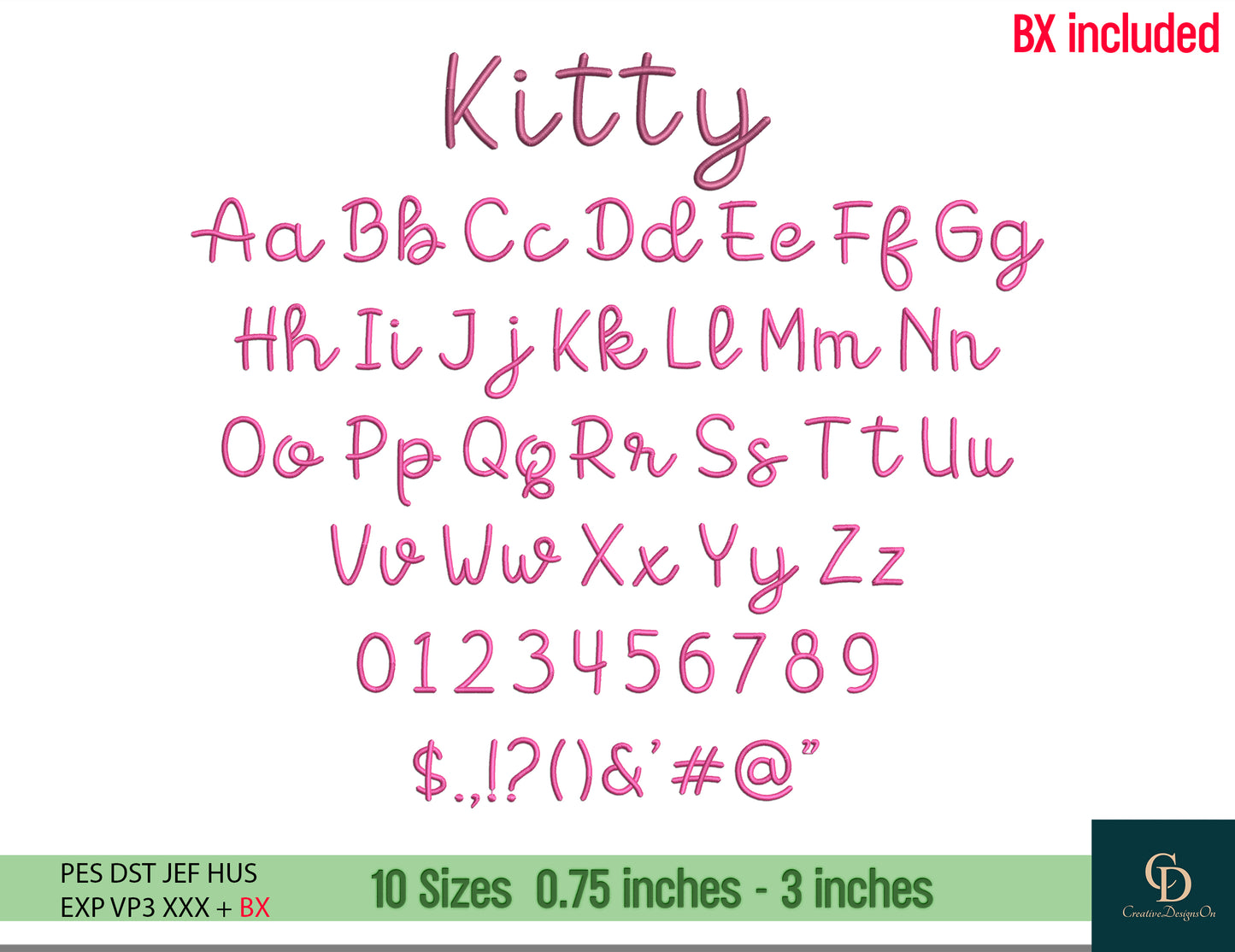 4 Machine Embroidery Fonts, BX, PES, DST Cursive, Monogram Script Alphabet, Satin Font, Boho Signature Font, 10 Sizes