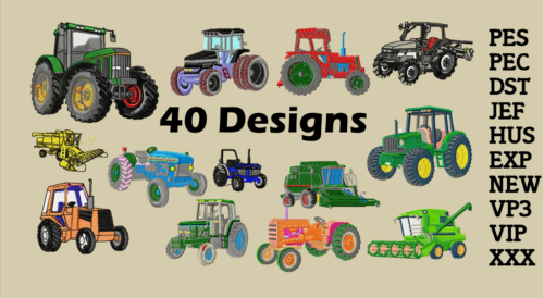MACHINE EMBROIDERY DESIGNS - OVER 40 TRACTORS FARM DESIGNS - MULTIPLE