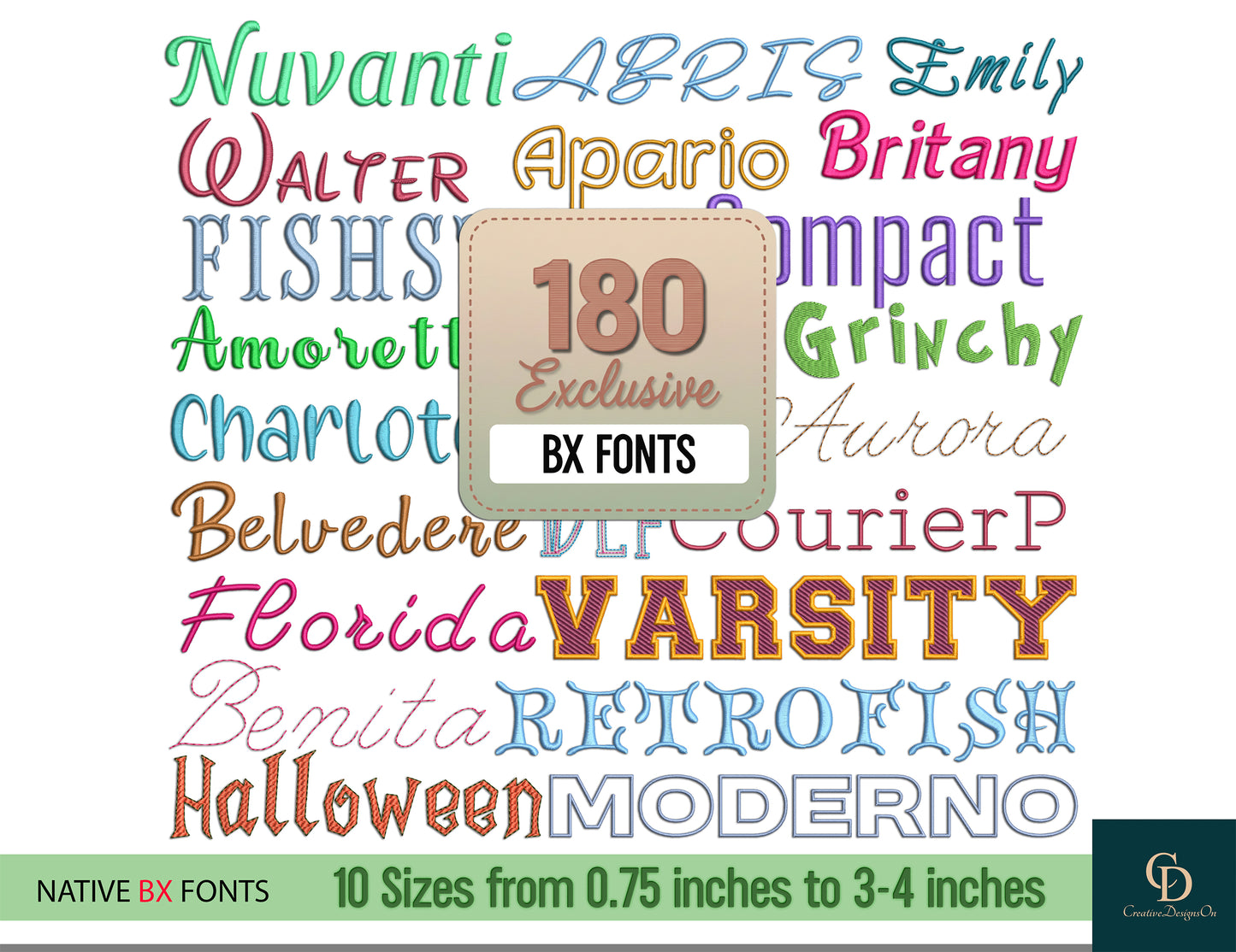 180 Embroidery Fonts, BX Native Fonts