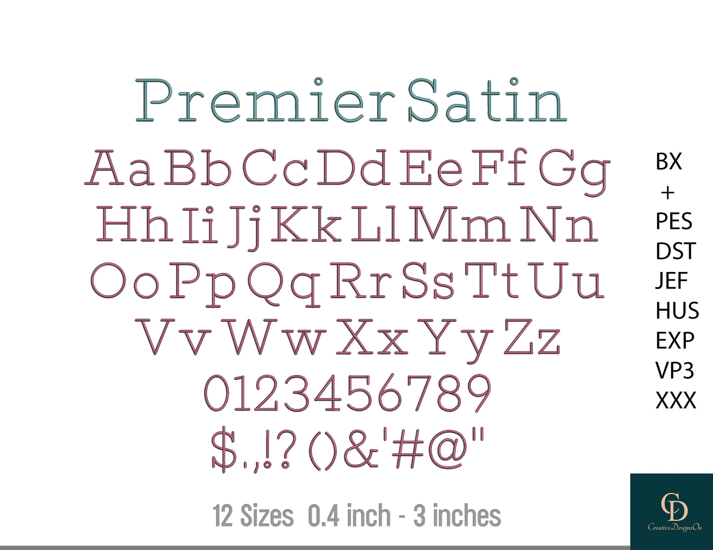 4 Machine Embroidery Fonts, BX, PES, DST Cursive, Monogram Script Alphabet, Satin Font, Boho Signature Font, 10 Sizes