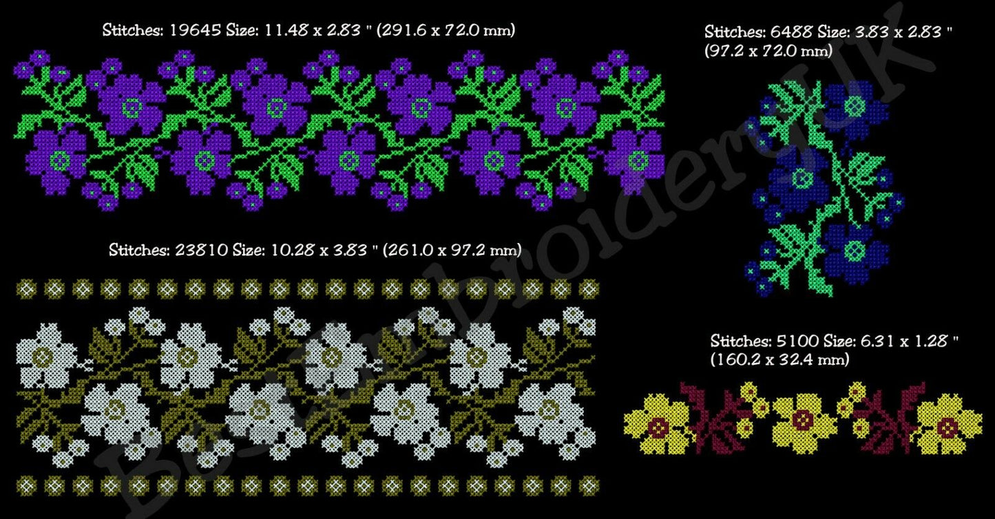 MACHINE EMBROIDERY DESIGNS - 18 Cross Stitch Designs - Flower Ornament