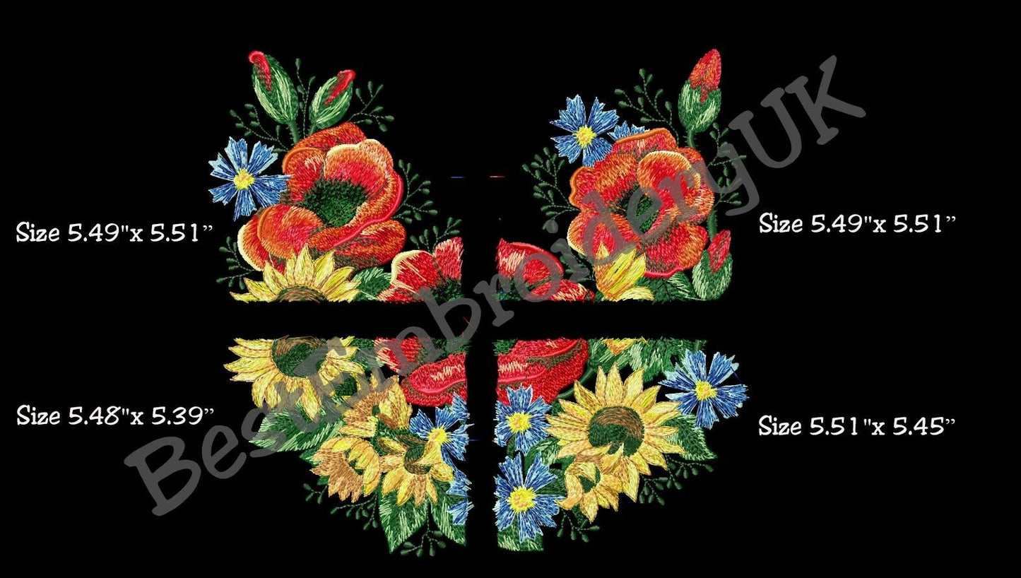 MACHINE EMBROIDERY DESIGNS - POPPY SUNFLOWER EMBROIDERY - DRESS Embroi