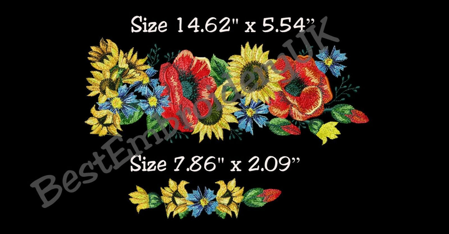 MACHINE EMBROIDERY DESIGNS - POPPY SUNFLOWER EMBROIDERY - DRESS Embroi