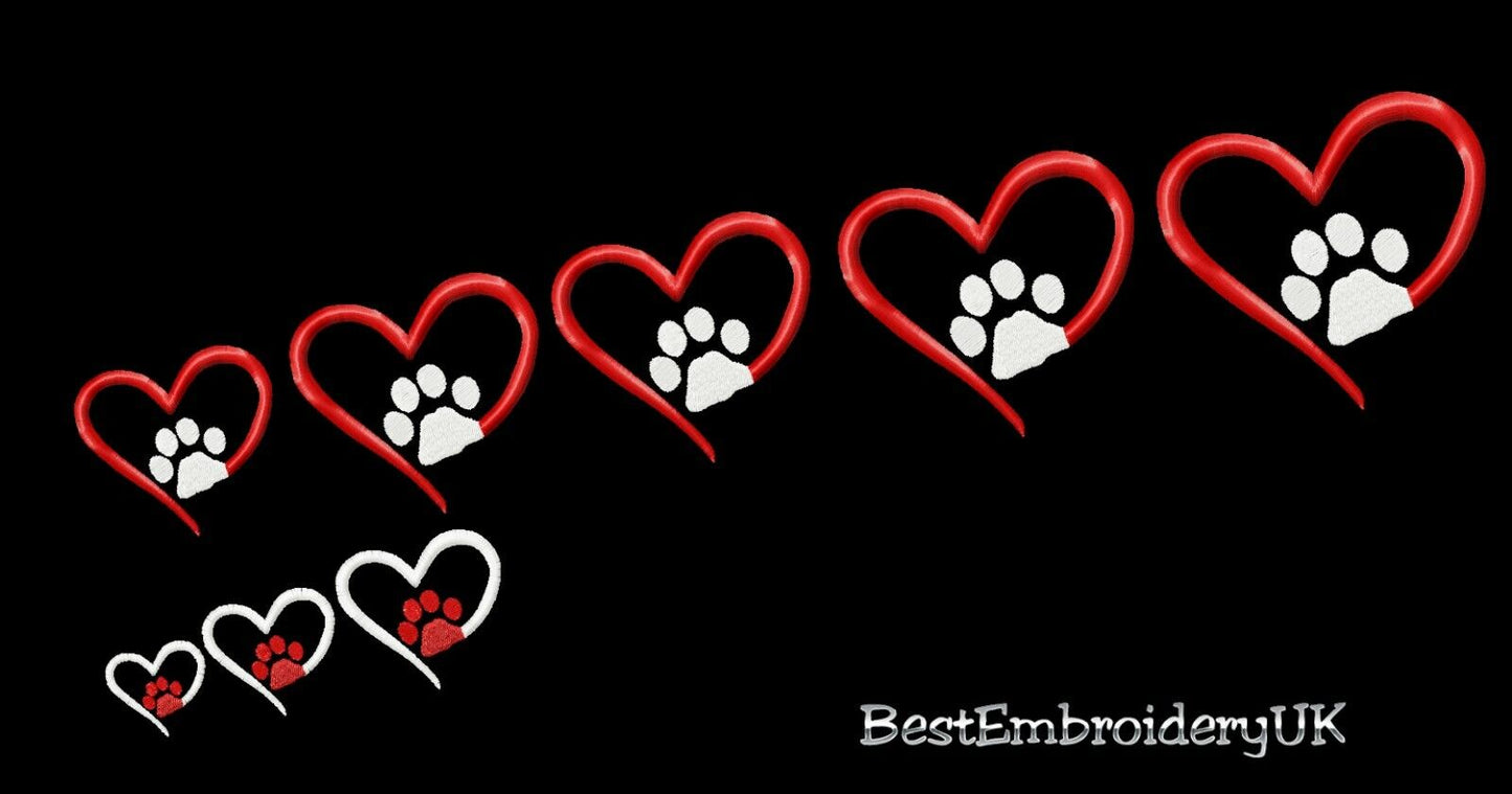 MACHINE EMBROIDERY DESIGNS - Paw Heart Embroidery - Cat Dog Heart Desi