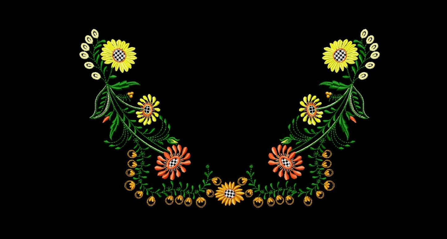 MACHINE EMBROIDERY DESIGNS - FLOWERS EMBROIDERY - DRESS Embroidery - H