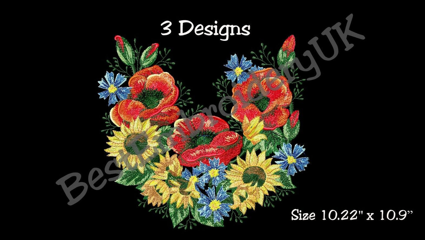 MACHINE EMBROIDERY DESIGNS - POPPY SUNFLOWER EMBROIDERY - DRESS Embroi
