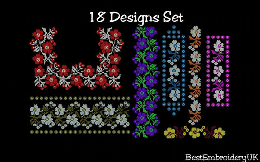 MACHINE EMBROIDERY DESIGNS - 18 Cross Stitch Designs - Flower Ornament