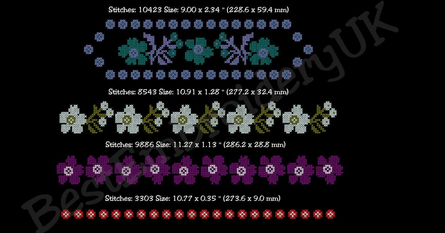 MACHINE EMBROIDERY DESIGNS - 18 Cross Stitch Designs - Flower Ornament