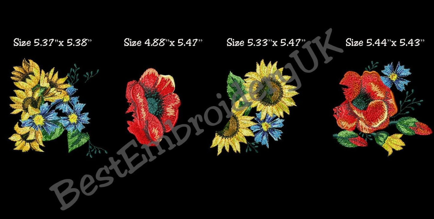 MACHINE EMBROIDERY DESIGNS - POPPY SUNFLOWER EMBROIDERY - DRESS Embroi