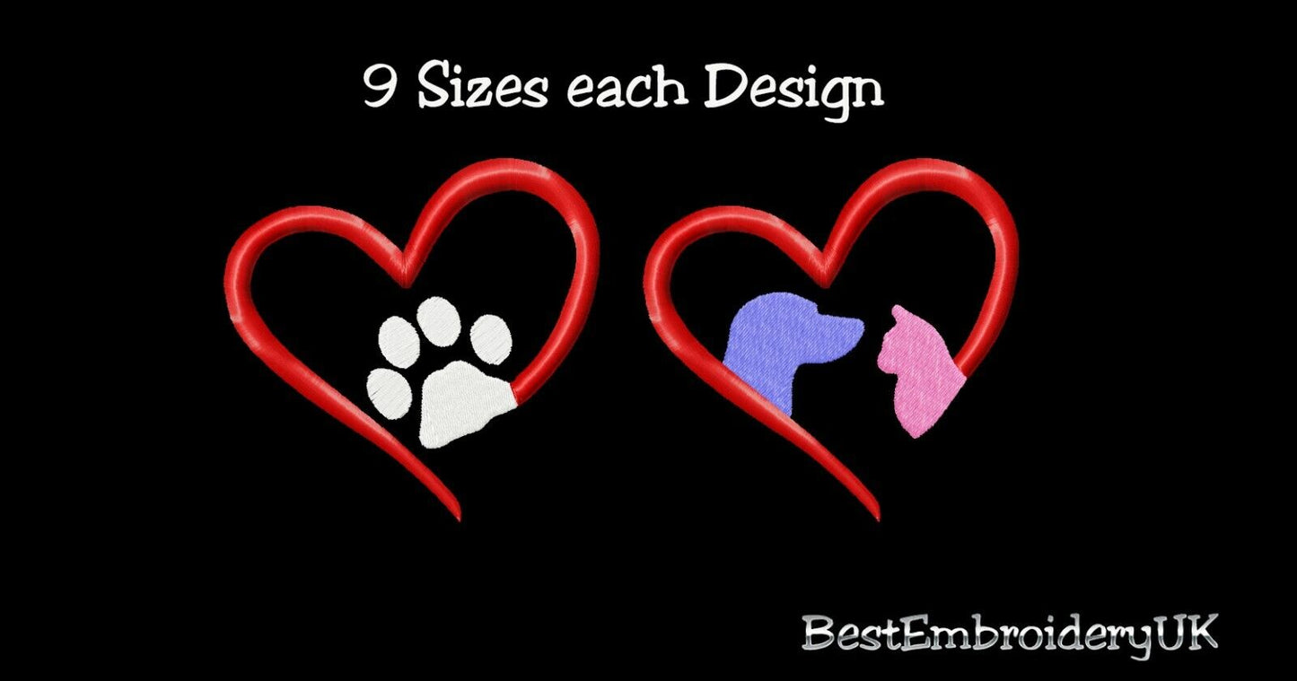 MACHINE EMBROIDERY DESIGNS - Paw Heart Embroidery - Cat Dog Heart Desi