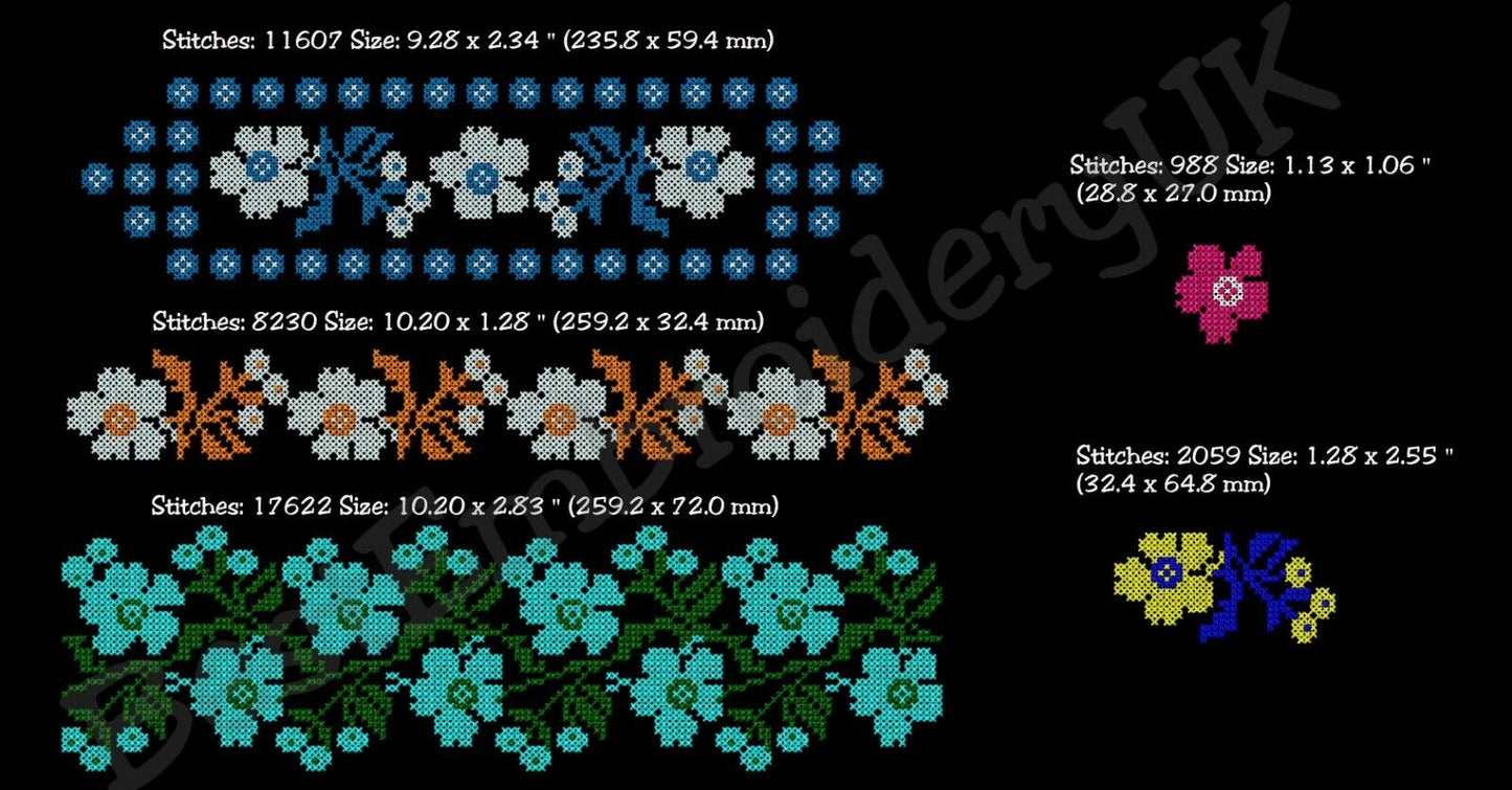 MACHINE EMBROIDERY DESIGNS - 18 Cross Stitch Designs - Flower Ornament
