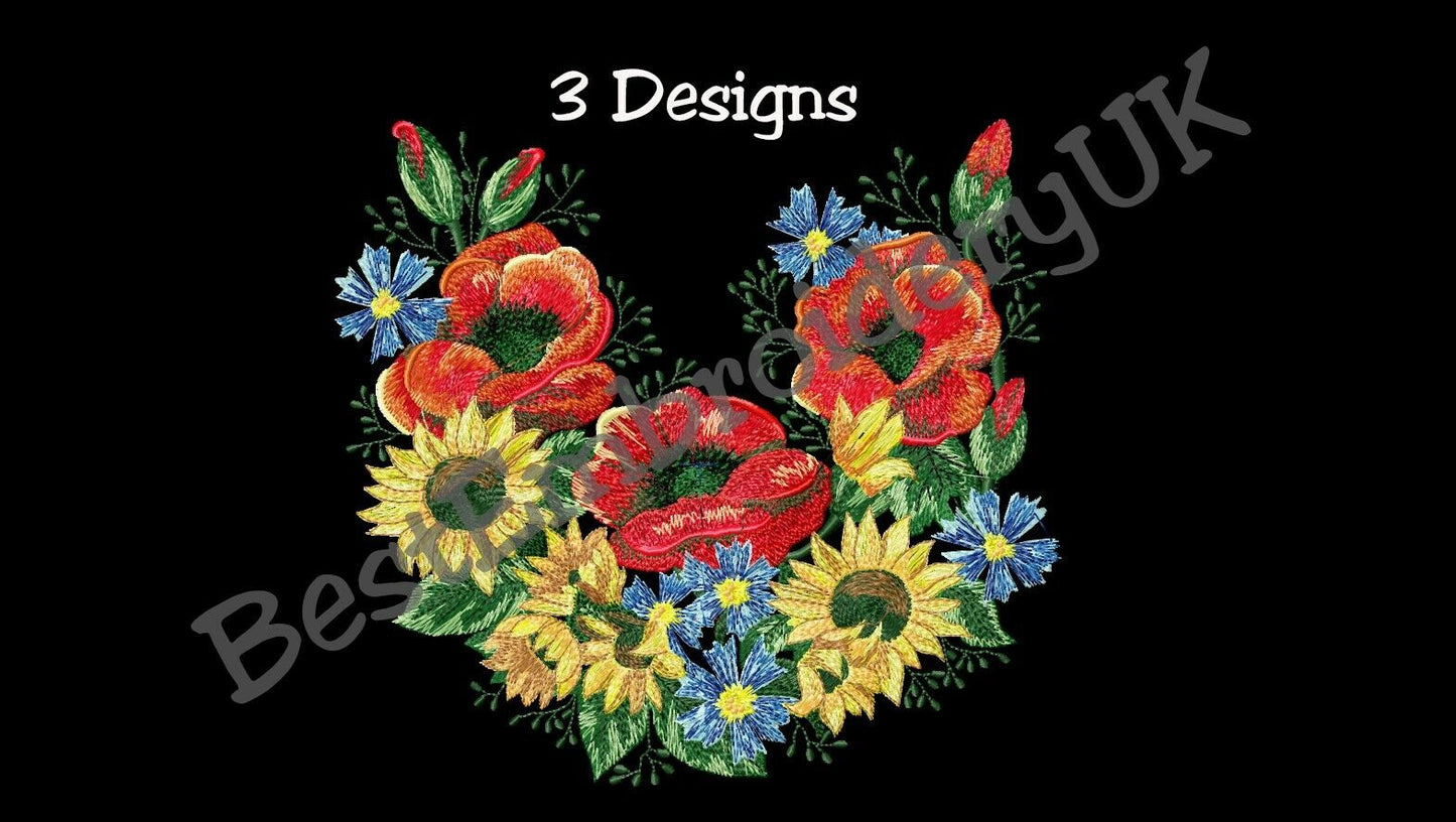 MACHINE EMBROIDERY DESIGNS - POPPY SUNFLOWER EMBROIDERY - DRESS Embroi