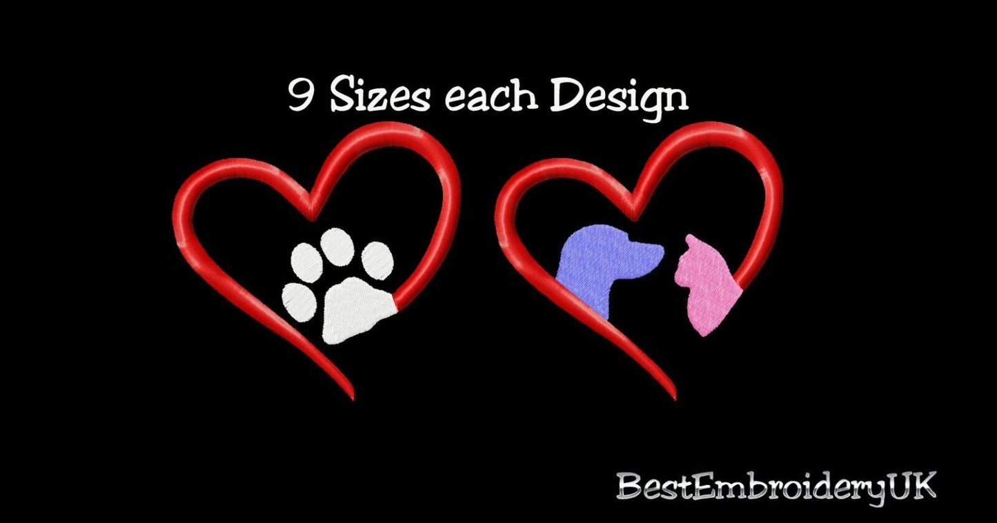 MACHINE EMBROIDERY DESIGNS - Paw Heart Embroidery - Cat Dog Heart Desi