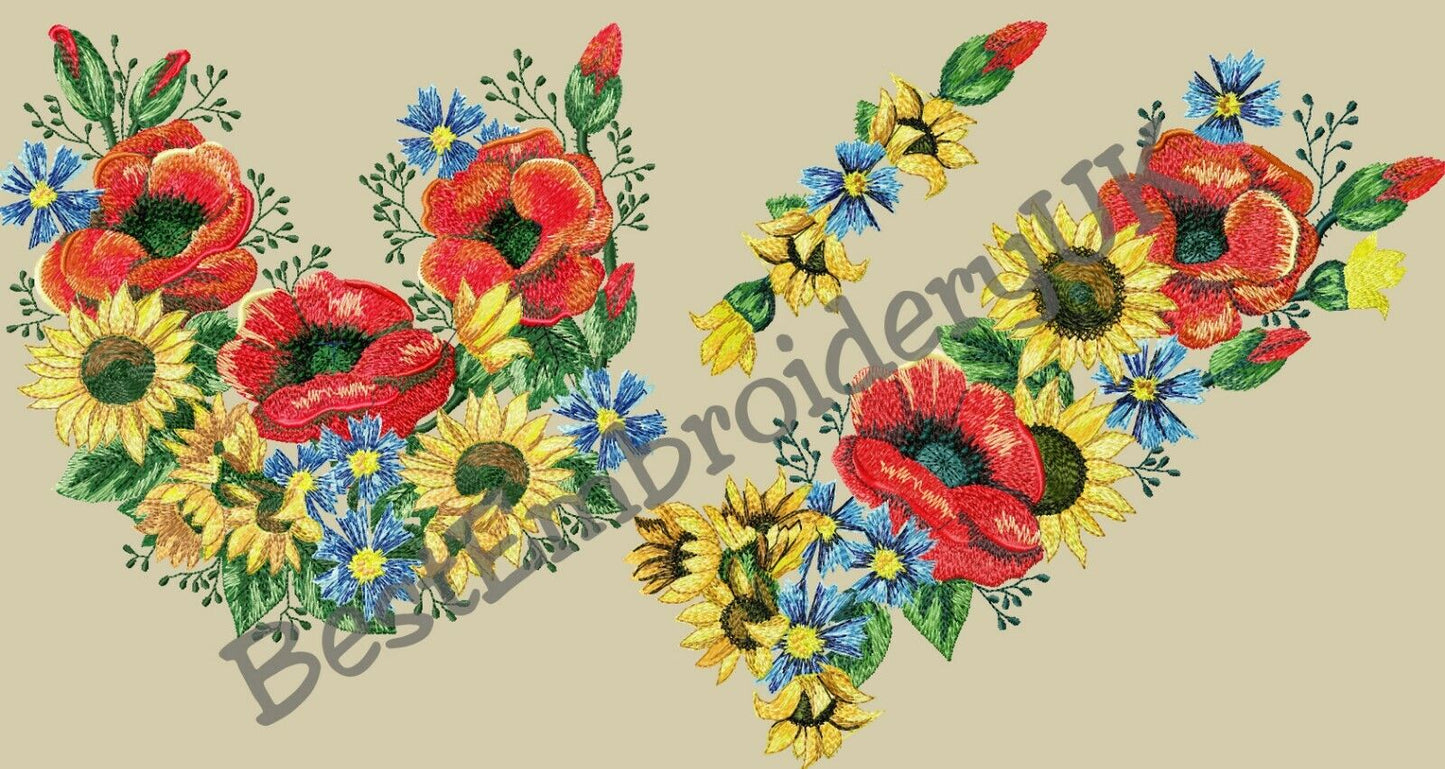 MACHINE EMBROIDERY DESIGNS - POPPY SUNFLOWER EMBROIDERY - DRESS Embroi