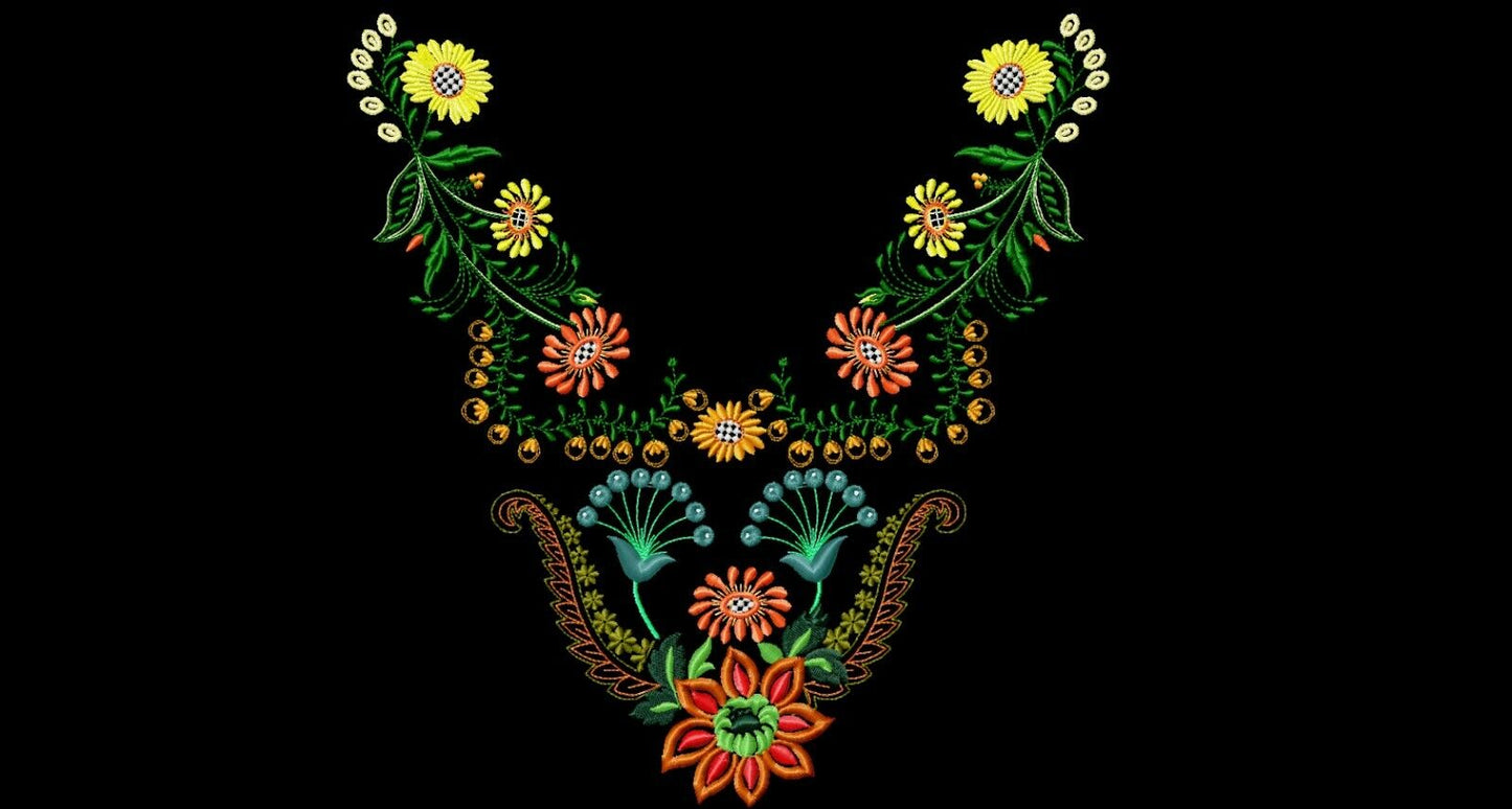 MACHINE EMBROIDERY DESIGNS - FLOWERS EMBROIDERY - DRESS Embroidery - H