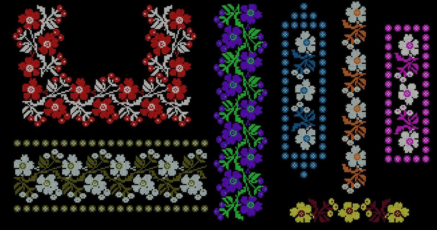 MACHINE EMBROIDERY DESIGNS - 18 Cross Stitch Designs - Flower Ornament