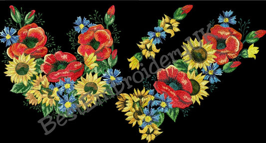MACHINE EMBROIDERY DESIGNS - POPPY SUNFLOWER EMBROIDERY - DRESS Embroi