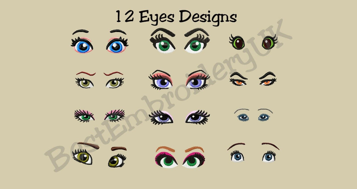 Eye Designs 12 MACHINE EMBROIDERY DESIGNS - EMBROIDERY EYES - WOMAN'S EYES ...