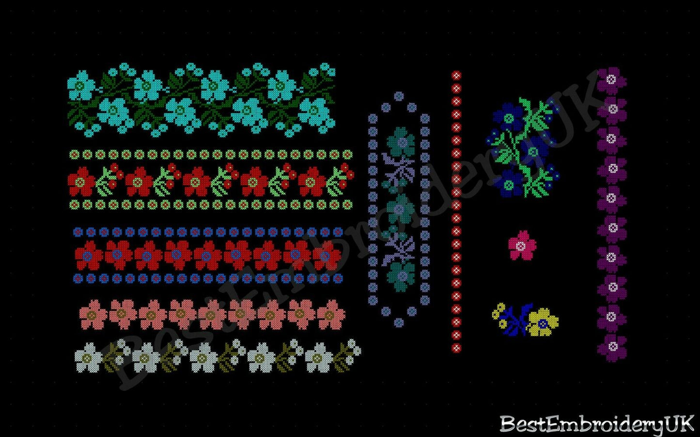 MACHINE EMBROIDERY DESIGNS - 18 Cross Stitch Designs - Flower Ornament