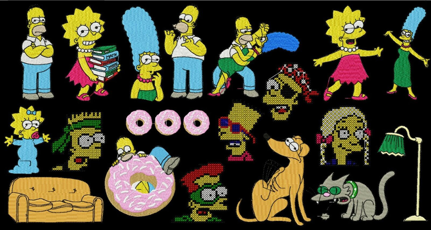 MACHINE EMBROIDERY DESIGNS - 34 SIMPSONS CARTOON DESIGNS- PES HUS DST