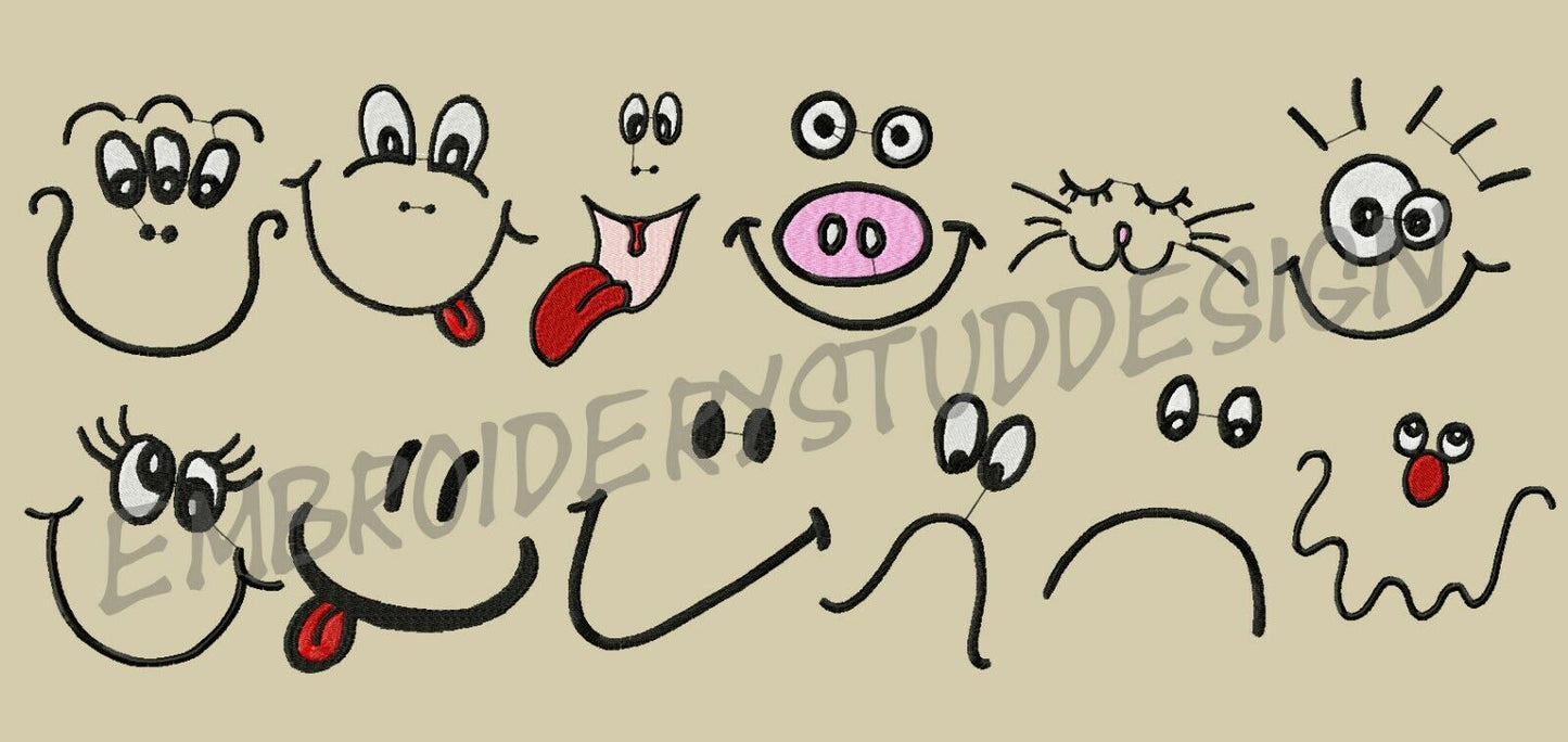 DOLL FACE Machine Embroidery Designs - 67 Funny Faces Designs - PES DST