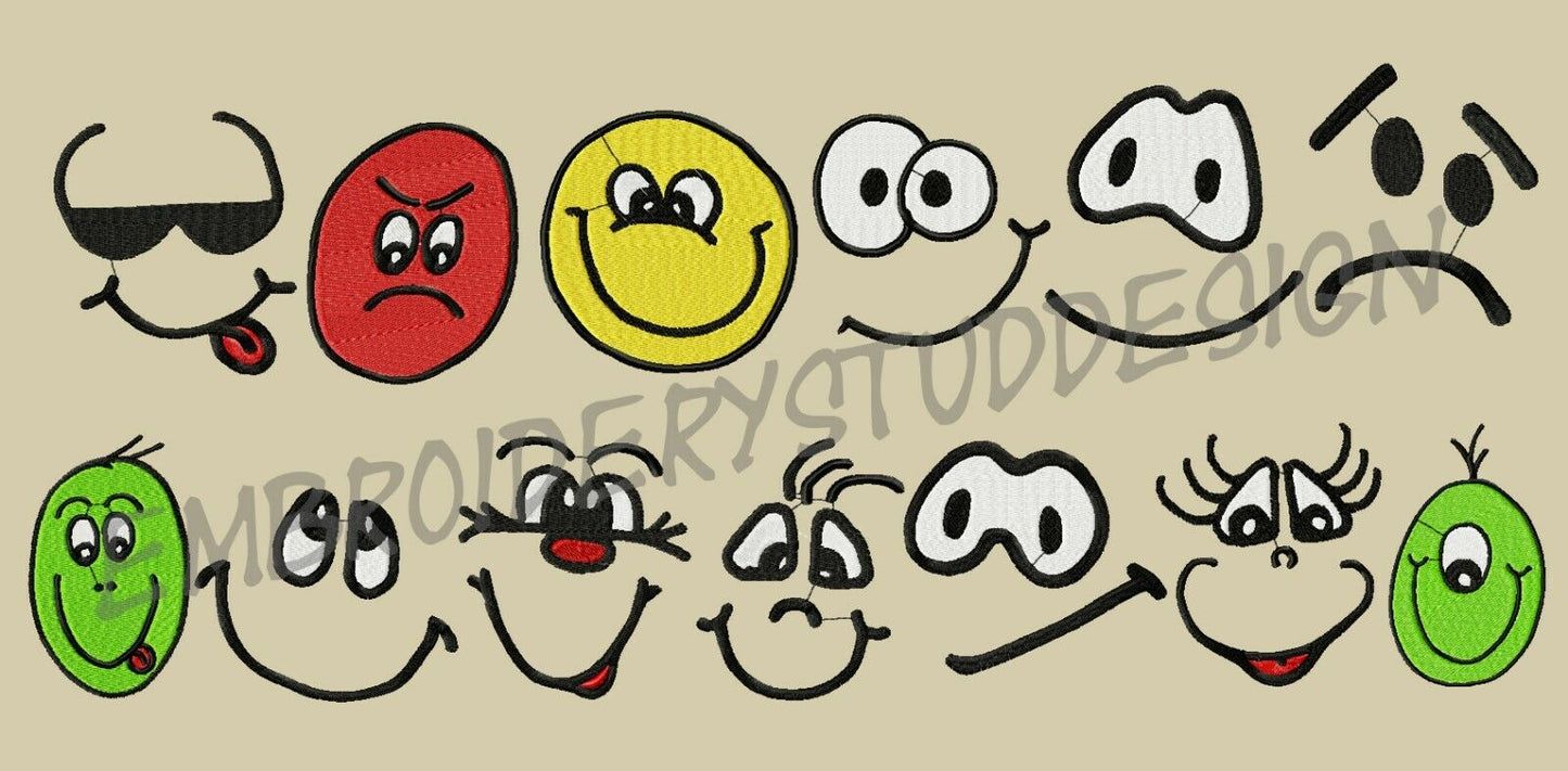 DOLL FACE Machine Embroidery Designs - 67 Funny Faces Designs - PES DST