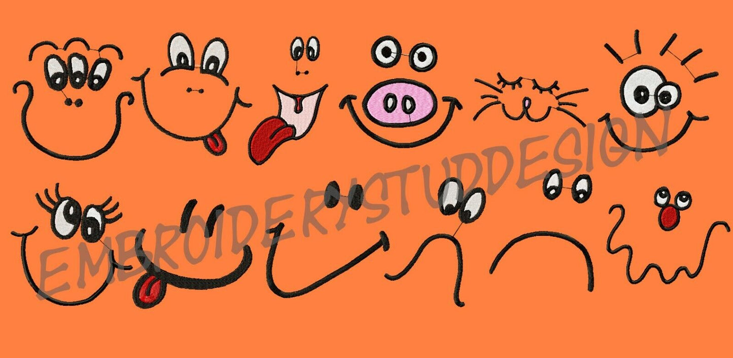 DOLL FACE Machine Embroidery Designs - 67 Funny Faces Designs - PES DST