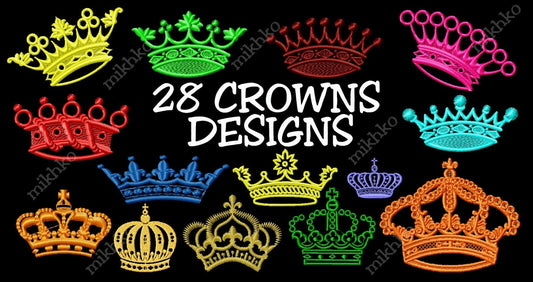 CROWN MACHINE EMBROIDERY DESIGNS - 28 CROWNS DESIGNS - PES DST JEF HUS