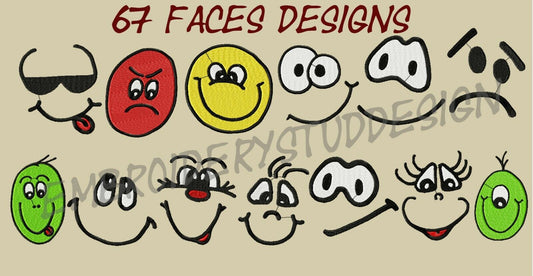 DOLL FACE Machine Embroidery Designs - 67 Funny Faces Designs - PES DST