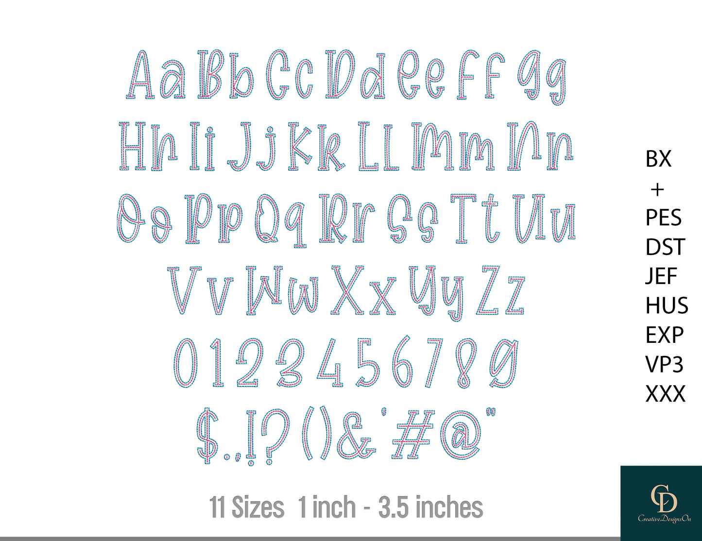 Machine Embroidery Fonts Bundle, Super BX Set of 12 Fonts, Monogram Alphabet, Satin Font, Boho Signature Font, 11 Sizes