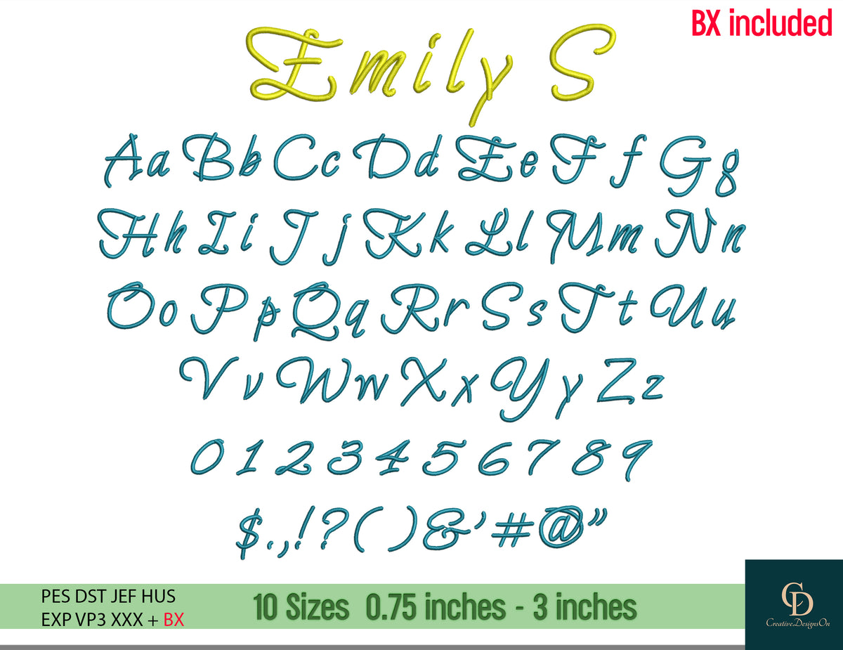 Pes Script Lettering Font 4 Machine Embroidery Fonts, BX, PES, DST Cursive, Monogram Script Alph ...