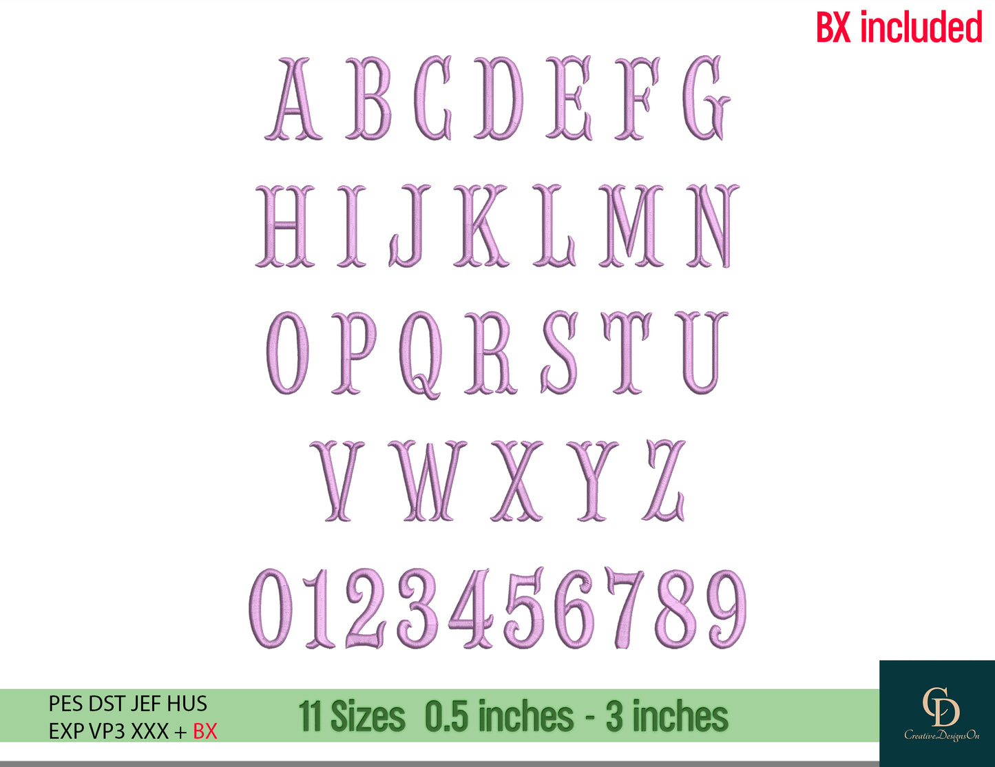 Machine Embroidery Fonts Bundle, Super BX Set of 12 Fonts, Monogram Alphabet, Satin Font, Boho Signature Font, 11 Sizes
