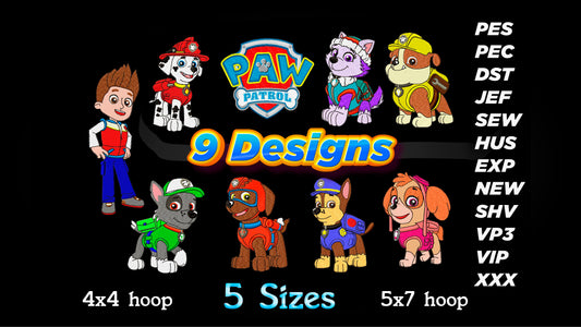 MACHINE EMBROIDERY DESIGNS - 9 PAW PATROL EMBROIDERY - MULTIPLE FORMATS - INSTANT DOWNLOAD